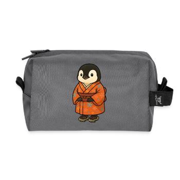 Pingouin mignon dans la culture japonaise kimono - Trousse de toilette en tissu recyclé - anthracite - Devant