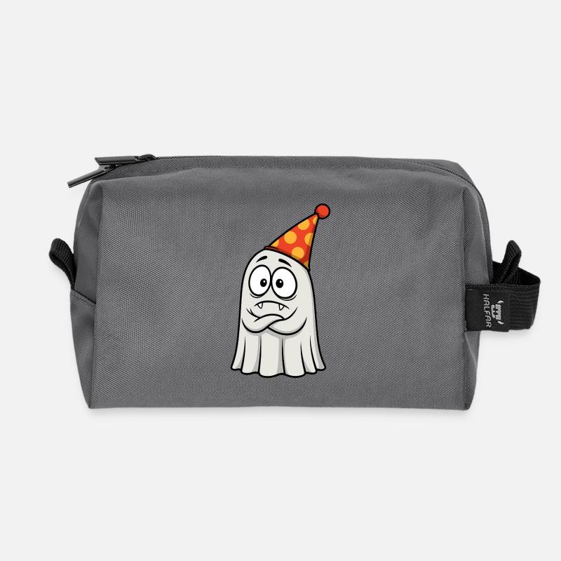 Grumpy Ghost with Party Hat - Recycled Toiletry Zip Bag - anthracite