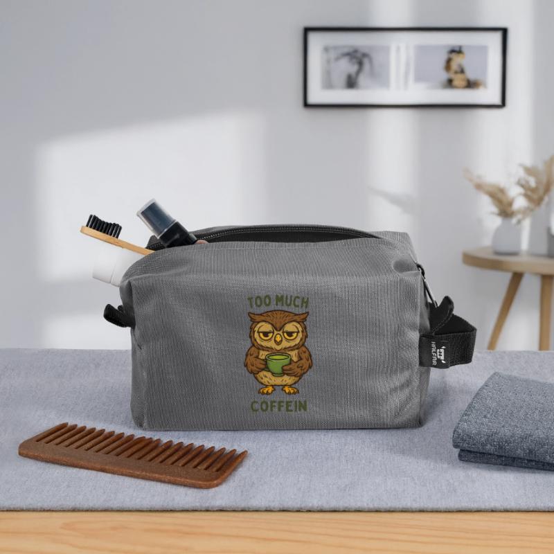 Nickernde Eule mit Kaffeebecher Recycelte Kulturtasche