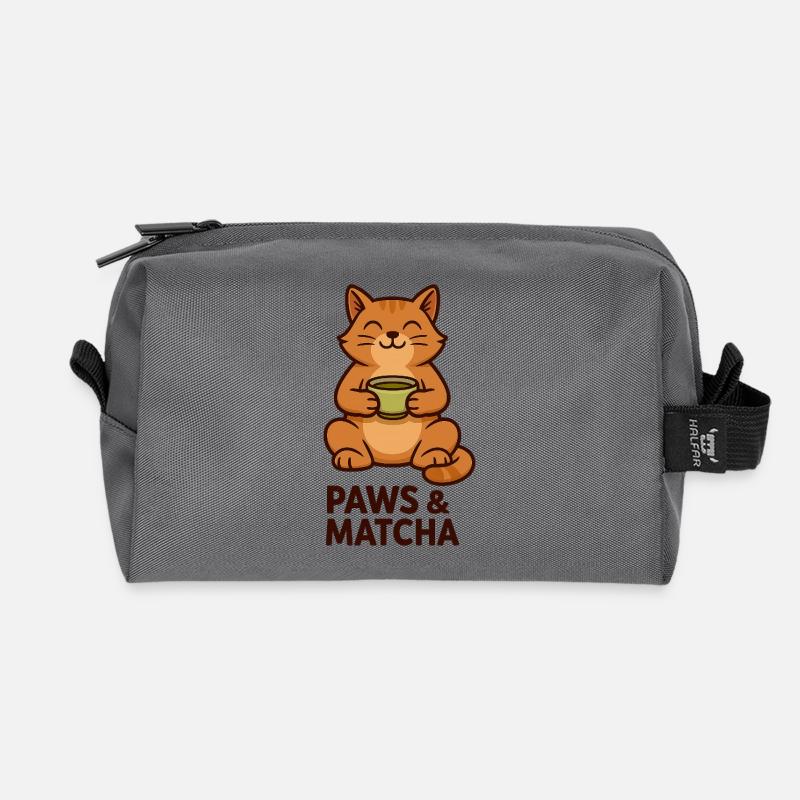 Pfoten & Matcha Katze - Recycelte Kulturtasche - Anthrazit