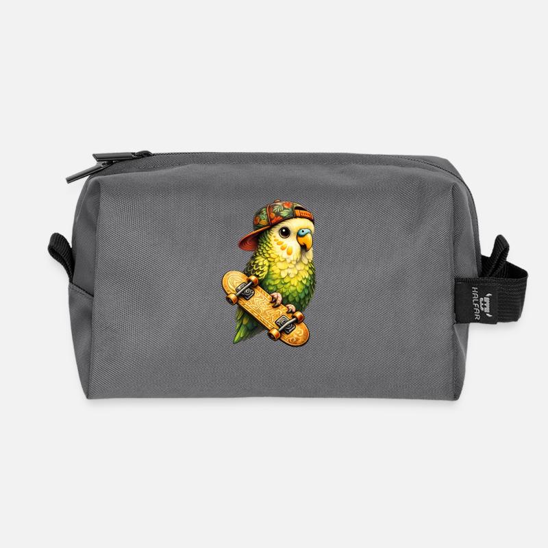 Cooler Skatebird – Papagei mit Cap & Skateboard - Recycelte Kulturtasche - Anthrazit