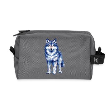 Modern polygon wolf design in shades of blue - Recycled Toiletry Zip Bag - anthracite - Front