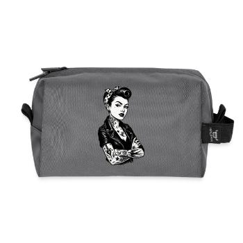 Pin-up rockabilly : fille hors-la-loi des années 50 avec des tatouages - Trousse de toilette en tissu recyclé - anthracite - Devant