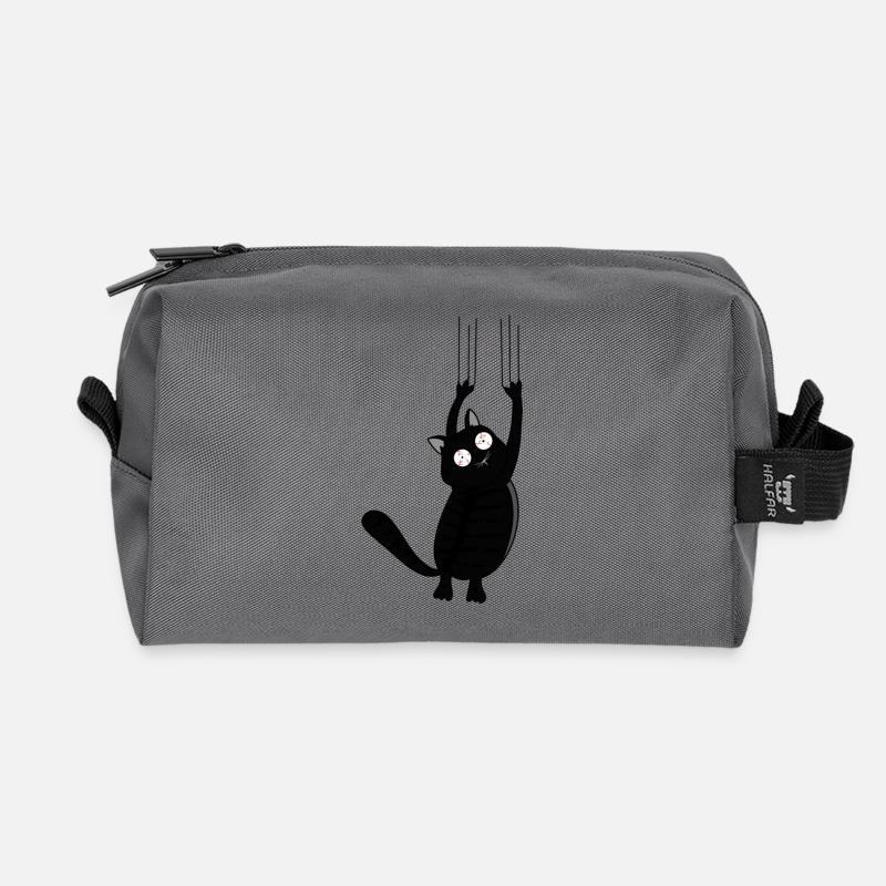 Panic Cat (Black Version) - Recycled Toiletry Zip Bag - anthracite