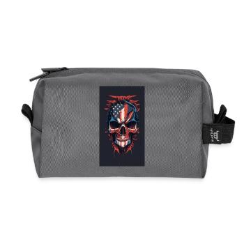 Drapeau américain dessiné face maléfique crâne de mort - Trousse de toilette en tissu recyclé - anthracite - Devant