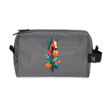 Horse head with flowers - Recycled Toiletry Zip Bag - anthracite - Front