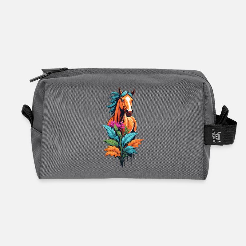 Pferdekopf mit Blumen - Recycelte Kulturtasche - Anthrazit