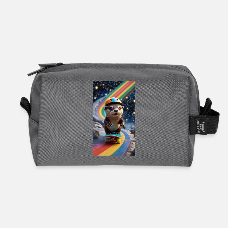 Supersportlicher Otter mit Regenbogenbahn - Recycelte Kulturtasche - Anthrazit