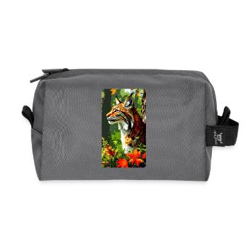 Luchs im Wald im Herbstlaub (Blick nach Links) - Recycelte Kulturtasche - Anthrazit - Vorne