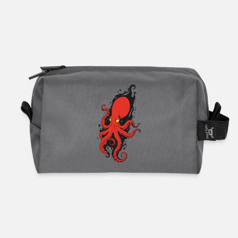 Red octopus with yellow eyes - Recycled Toiletry Zip Bag - anthracite