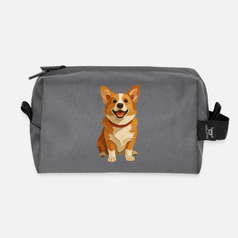 Corgi Paper-Collage Portrait - Recycled Toiletry Zip Bag - anthracite