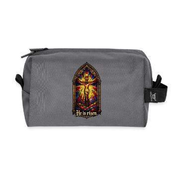 Auferstehung He is Risen Ostern Jesus - Recycelte Kulturtasche - Anthrazit - Vorne
