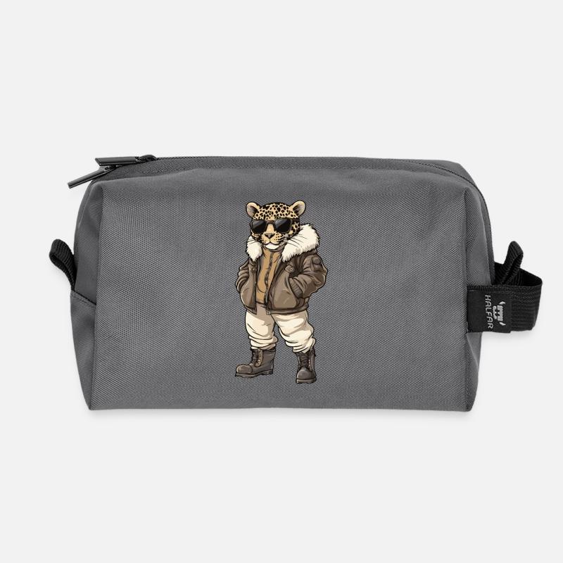 Leopard Cool Winter - Recycelte Kulturtasche - Anthrazit