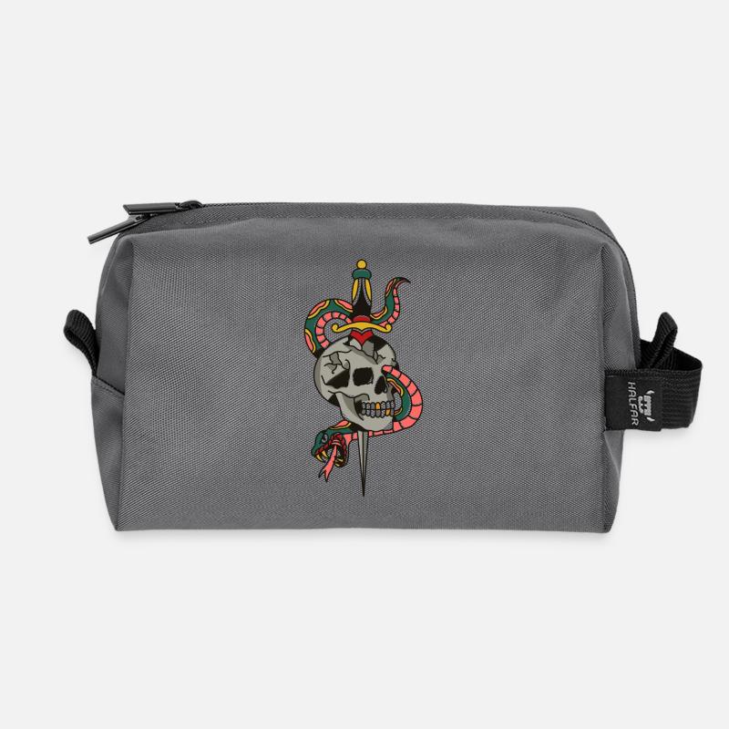 Skull Dagger Snake Tattoo Illustration - Recycelte Kulturtasche - Anthrazit