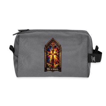 Auferstehung He is Risen Ostern Jesus - Recycelte Kulturtasche - Anthrazit - Vorne
