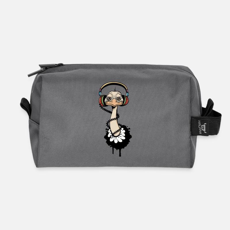 cooler Vogel Strauß mit Kopfhörer - Recycelte Kulturtasche - Anthrazit