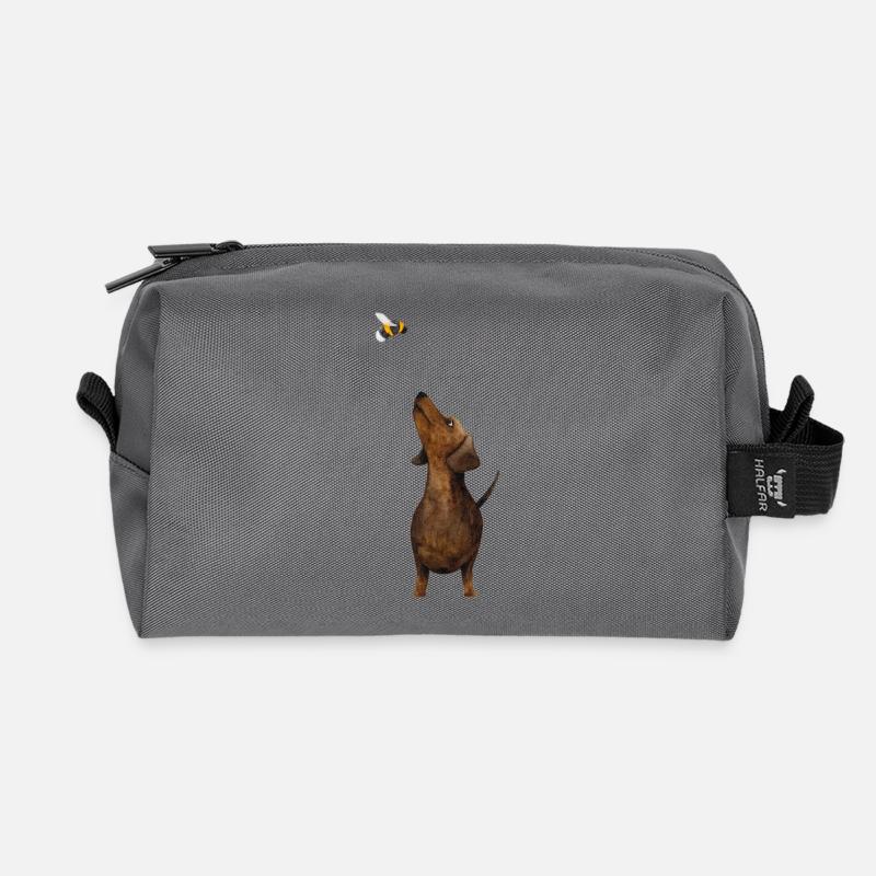 Teckel avec bourdon - le plus doux cadeau de teckel jamais ! - Trousse de toilette en tissu recyclé - anthracite