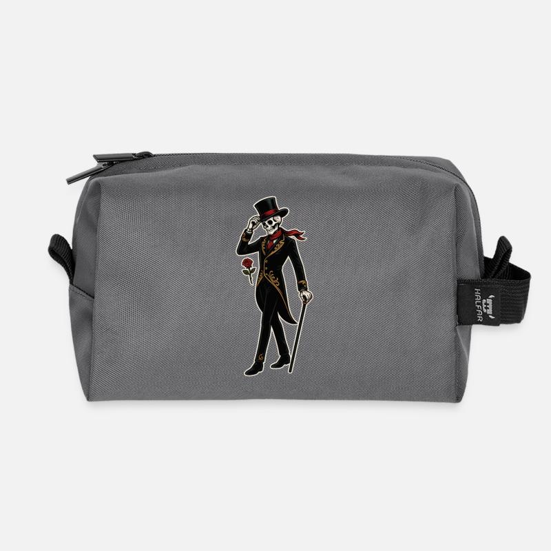 Skelett-Dandy mit Rose im Vintage-Stil - Recycelte Kulturtasche - Anthrazit
