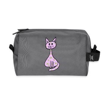 Chat fleuri pour filles années 80 Années 80 Vintage - Trousse de toilette en tissu recyclé - anthracite - Devant