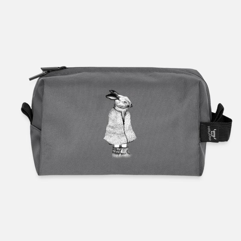 Hase gezeichnet im Mantel, schwarz-weiß - Recycelte Kulturtasche - Anthrazit
