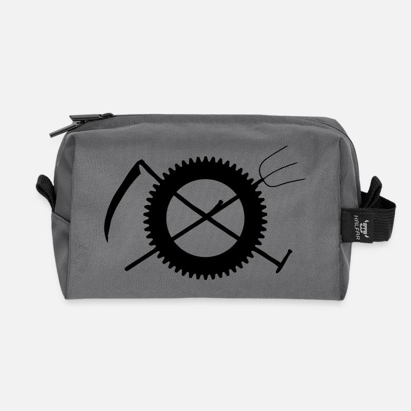 Fork scythe gear farmer icon - Recycled Toiletry Zip Bag - anthracite