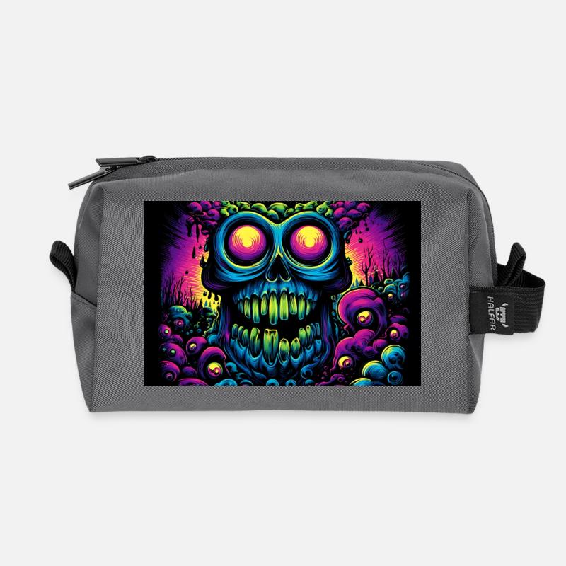 Glowing Psychedelic Skull - Recycled Toiletry Zip Bag - anthracite