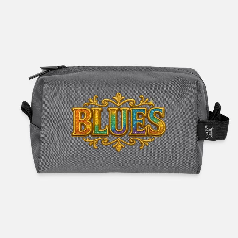 Blues mit Goldumrandung und Farbverlauf - Recycelte Kulturtasche - Anthrazit