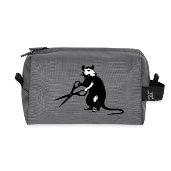 Rat with scissors in street art stencil style - Recycled Toiletry Zip Bag - anthracite - Front