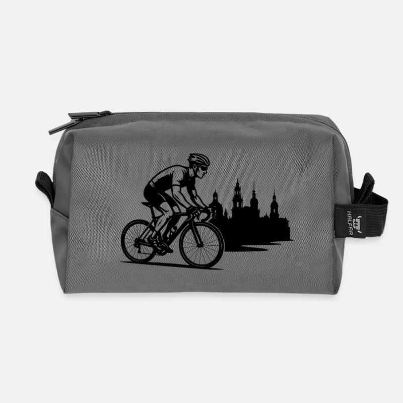 Rennradfahrer vor Dresdner Skyline - Recycelte Kulturtasche - Anthrazit