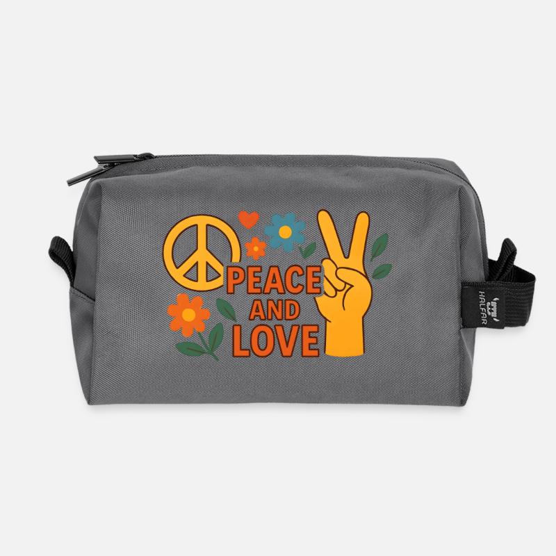 Peace and Love Retro Floral - Recycelte Kulturtasche - Anthrazit