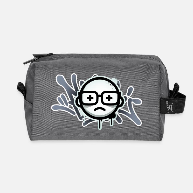 Visage triste de graffiti avec des lunettes - Trousse de toilette en tissu recyclé - anthracite