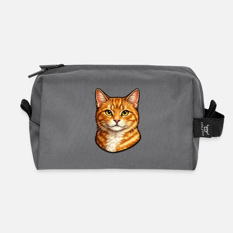 Orangene Katzenkopf Illustration - Recycelte Kulturtasche - Anthrazit