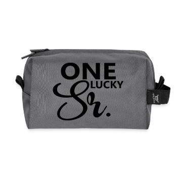 One Lucky Sr. Wedding Party Husband To Be Groom - Recycled Toiletry Zip Bag - anthracite - Front