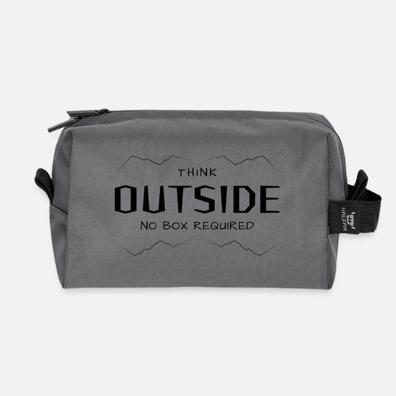 Think Outside - Lateral thinking without a box. - Recycled Toiletry Zip Bag - anthracite