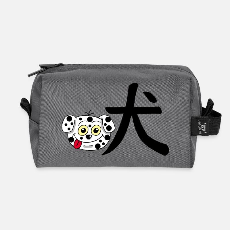 Manga Hund (Schwarz) - Recycelte Kulturtasche - Anthrazit