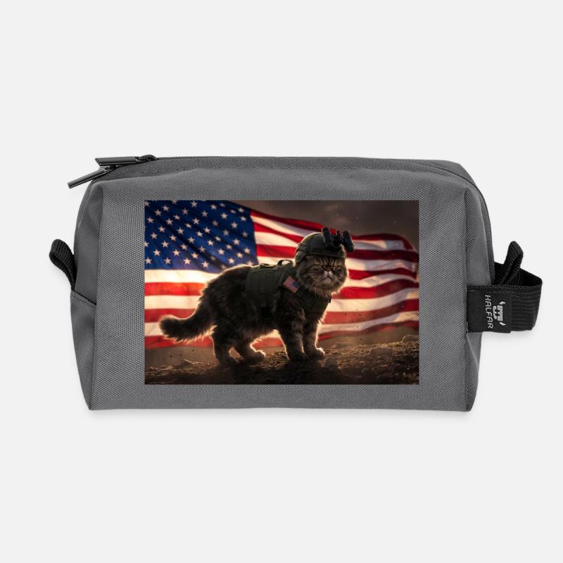 Katzenkrieger vor US-Flagge - Recycelte Kulturtasche - Anthrazit
