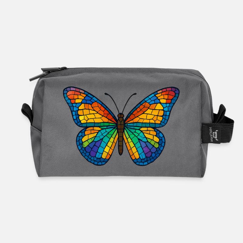Bunter Mosaik-Schmetterling - Recycelte Kulturtasche - Anthrazit