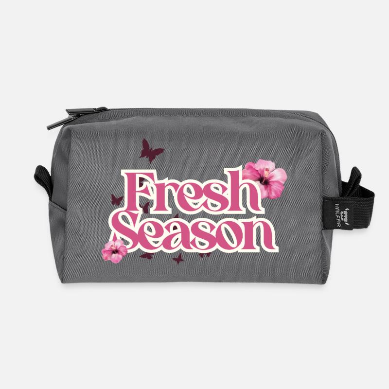Frische Saison-Blumenschrift - Recycelte Kulturtasche - Anthrazit