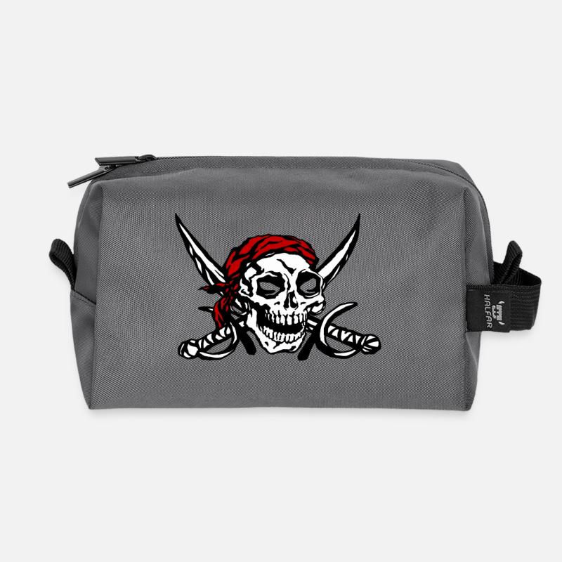 Piraten-Schädel-rotes Tuch - Recycelte Kulturtasche - Anthrazit