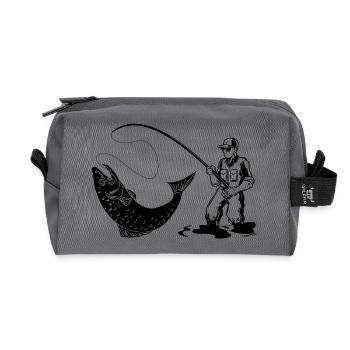 Angler mit Rute und Fisch Fliegenfischen - Recycelte Kulturtasche - Anthrazit - Vorne