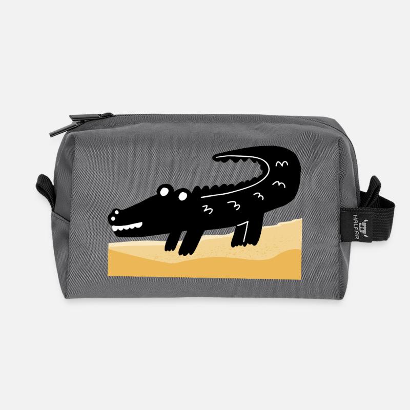 schwarzes Krokodil - Recycelte Kulturtasche - Anthrazit