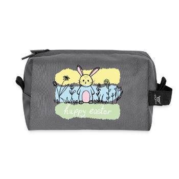 Un lapin pastel dans le champ de printemps - Trousse de toilette en tissu recyclé - anthracite - Devant