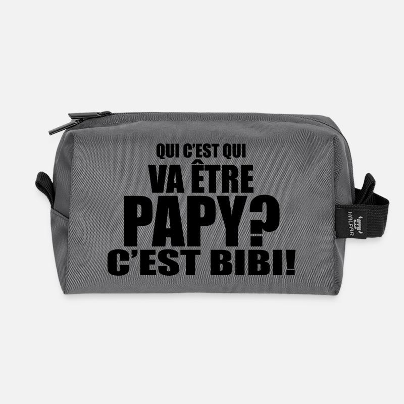 qui c'est qui va être papy?c'est ! - Trousse de toilette en tissu recyclé - anthracite