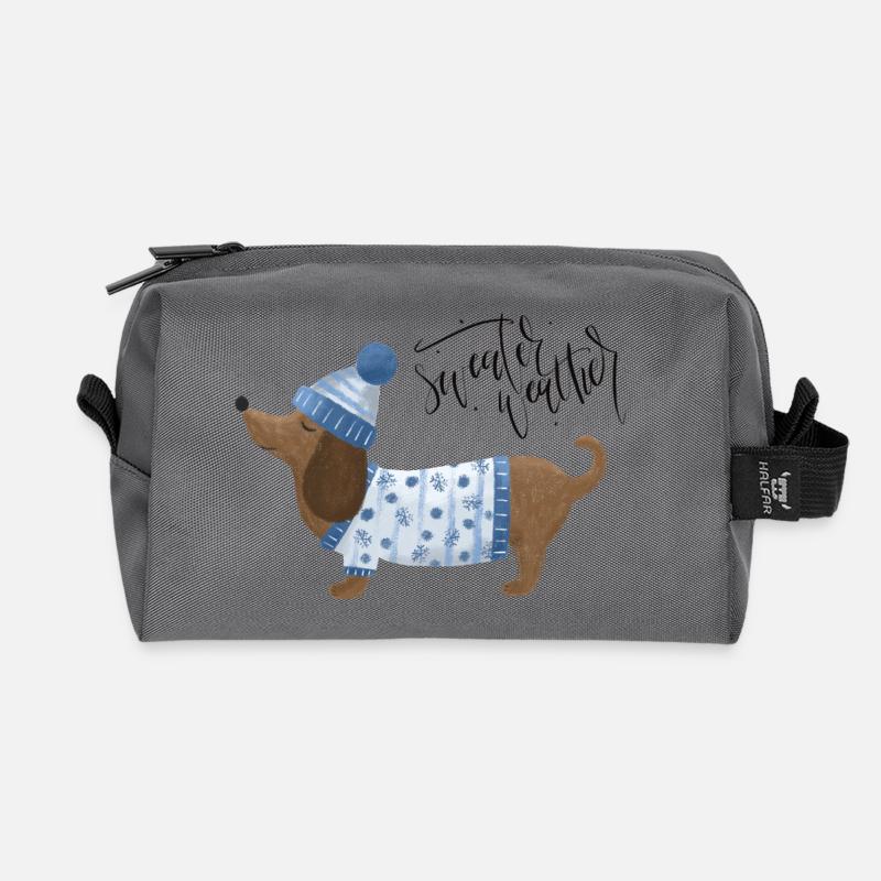 Teckel avec pull et chapeau Pull Météo bleu - Trousse de toilette en tissu recyclé - anthracite