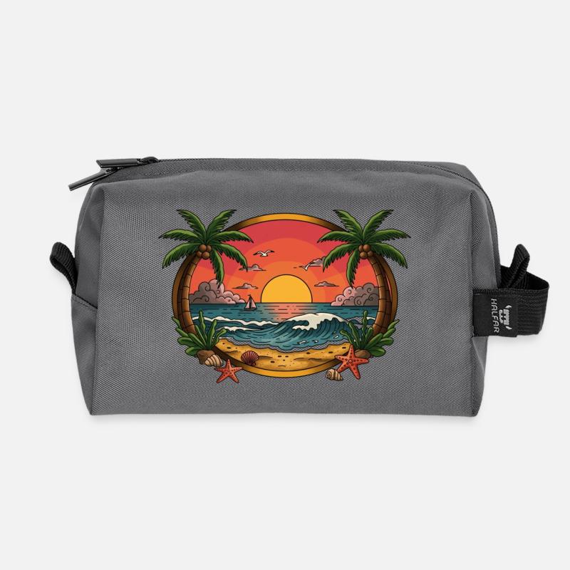 Tropical Sunset Wave Circle - Recycled Toiletry Zip Bag - anthracite