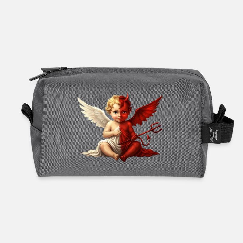 Dual Angel Devil Cherub - Recycled Toiletry Zip Bag - anthracite