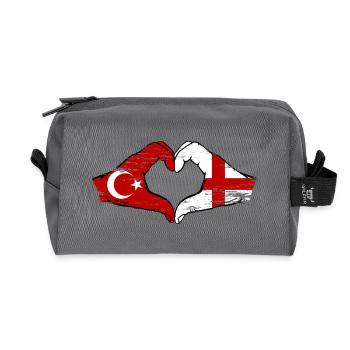 Turkey England Flag Hands Heart Shape Used - Recycled Toiletry Zip Bag - anthracite - Front