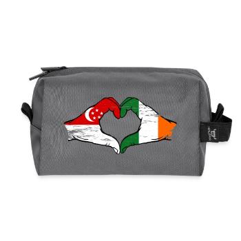 Singapore Ireland Flag Hands Heart Shape Used - Recycled Toiletry Zip Bag - anthracite - Front