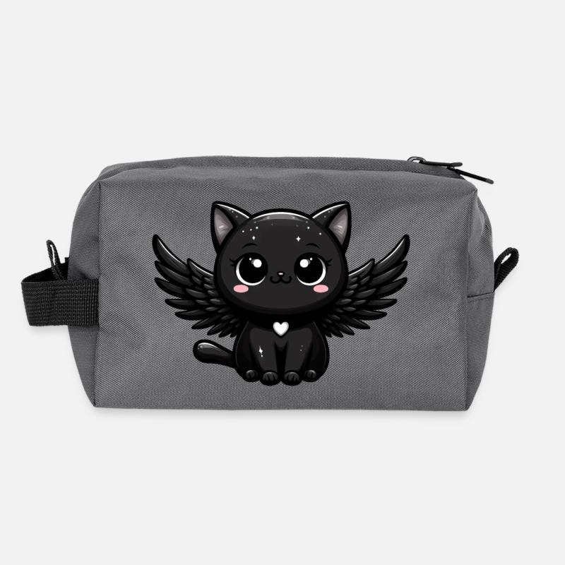 Ange Gothique Chat Mignon Noir Ailes Sombres Trousse de toilette en tissu recyclé