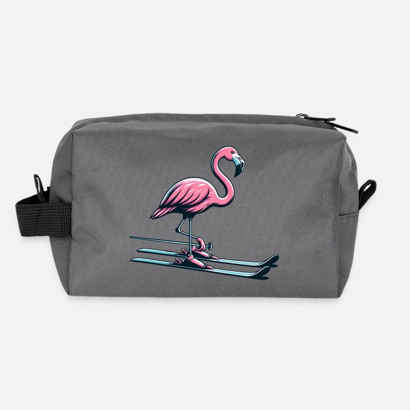Whimsical skier flamingo on the slopes Recycled Toiletry Zip Bag